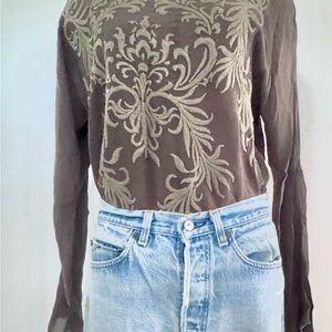 Johnny Was Brown and Cream Long Sleeve Top